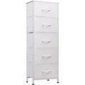Fabric Dresser, 5-Drawer Tall Dresser for Bedroom, Storage Dresser Organizer with Fabric Bins, Wood Top, Sturdy Steel Frame