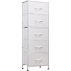 Fabric Dresser, 5-Drawer Tall Dresser for Bedroom, Storage Dresser Organizer with Fabric Bins, Wood Top, Sturdy Steel Frame