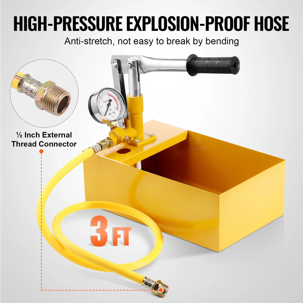 VEVOR Hydrostatic Test Pump Max 25bar Single/Dual Valve 1.4/2.8 Gal Tank Hydraulic Manual Water Pressure Tester Kit for Pipeline