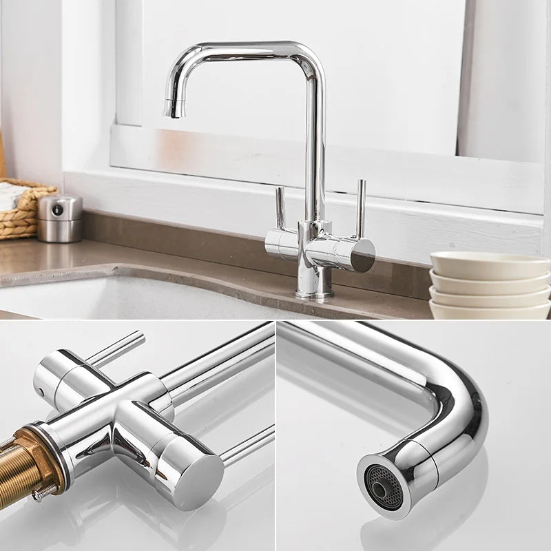 ROVATE 3 in 1 Kitchen Faucet, Hot and Cold Kitchen Sink Faucet with Drinking Faucet Water Filter