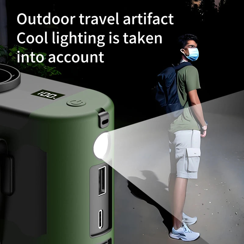 20000mAh Portable Waist Fan Outdoor Hanging Neck Fan with Power Bank 5