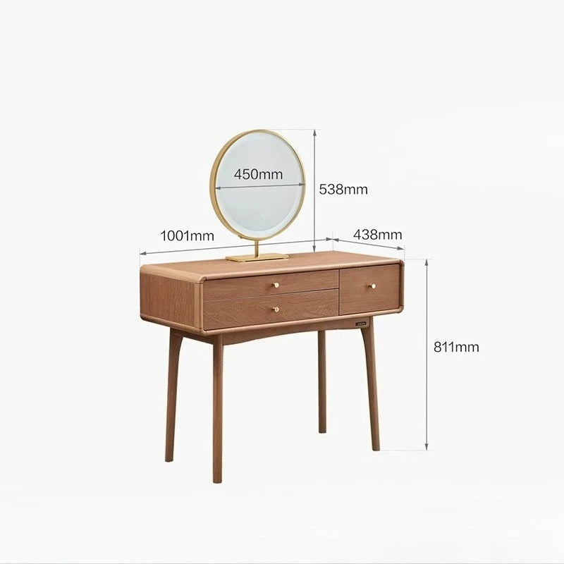 Dresser Bedroom Household Small Apartment Solid Wood Leg Makeup Table With Makeup Mirror Vanity Desk With Light Mirror With Seat