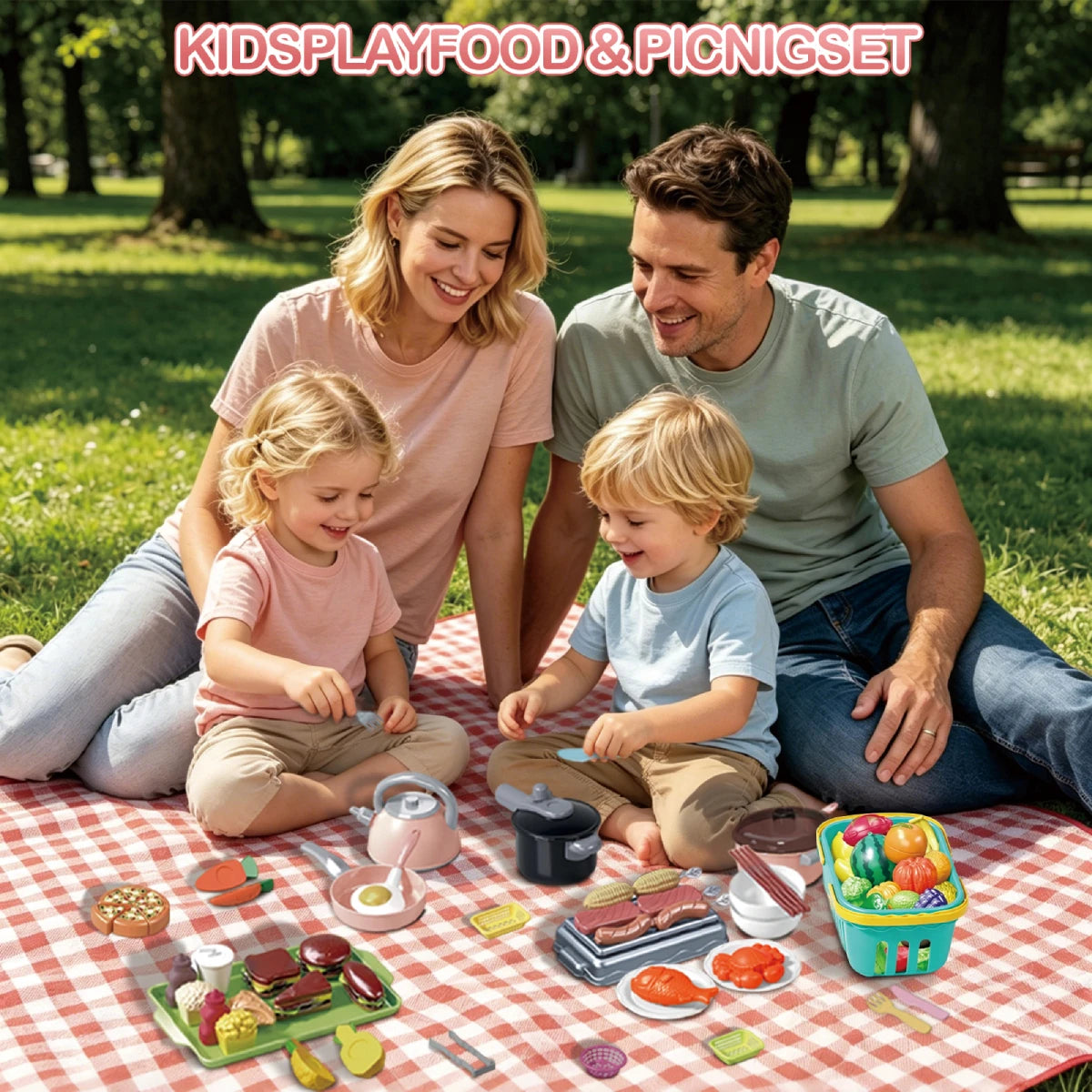 Kids Pretend Play Kitchen Set Simulation Cooking Toy Cutting Food Fruits Vegetables Cookware Pots Pans Gift Toddlers Boys Girls