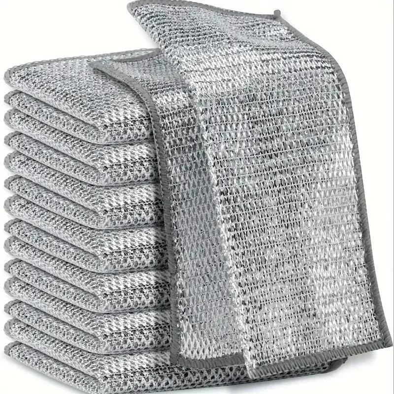 1/50PCS Magic Microfiber Cleaning Rags Dishcloth Silver Wire Kitchen Cloth Thickened WashTowel Built-in Sponge Steel Ball Rag