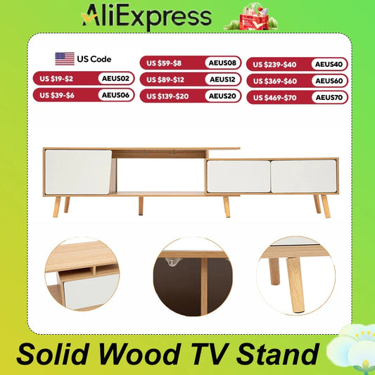 Solid Wood TV Stand Modern Farmhouse Boho with Doors  for the Living Room 120-200cm Length Adjustable Shelf