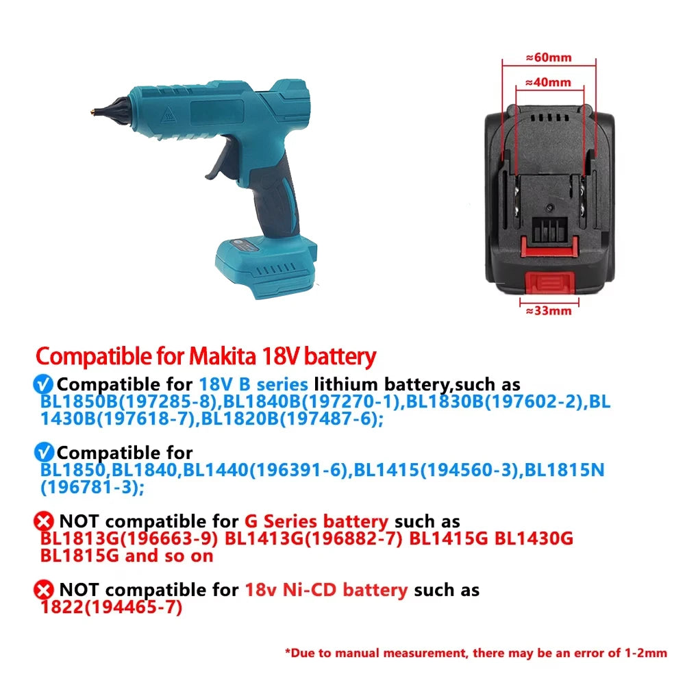 Electric Hot Melt Glue Gun Cordless Electric GlueGun Glue Stick Hot Melt Welding Air Gun fit Makita/Dewalt/Milwaukee 18V Battery