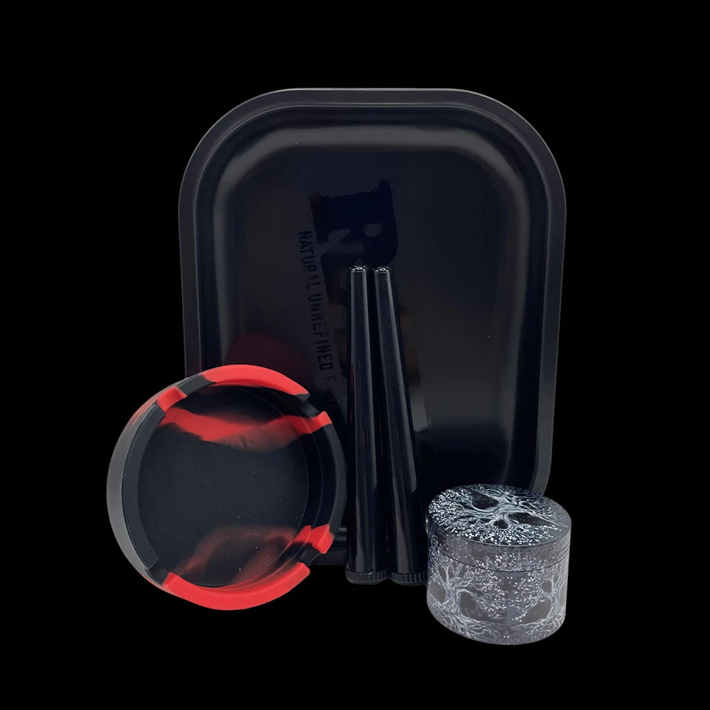 5Pcs/Set 50MM 4 Layer Zinc Alloy Grinder 18X14CM Metal Rolling Tray Tobacco Storage Tube Silicone Ashtray Cigarette Smoking Kit