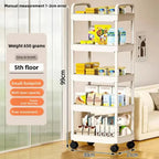 5-Layer Mobile Trolley Kitchen Storage Shelf, Floor Standing Multi-Tier Rack for Books Snacks Fruits Vegetables Organizer