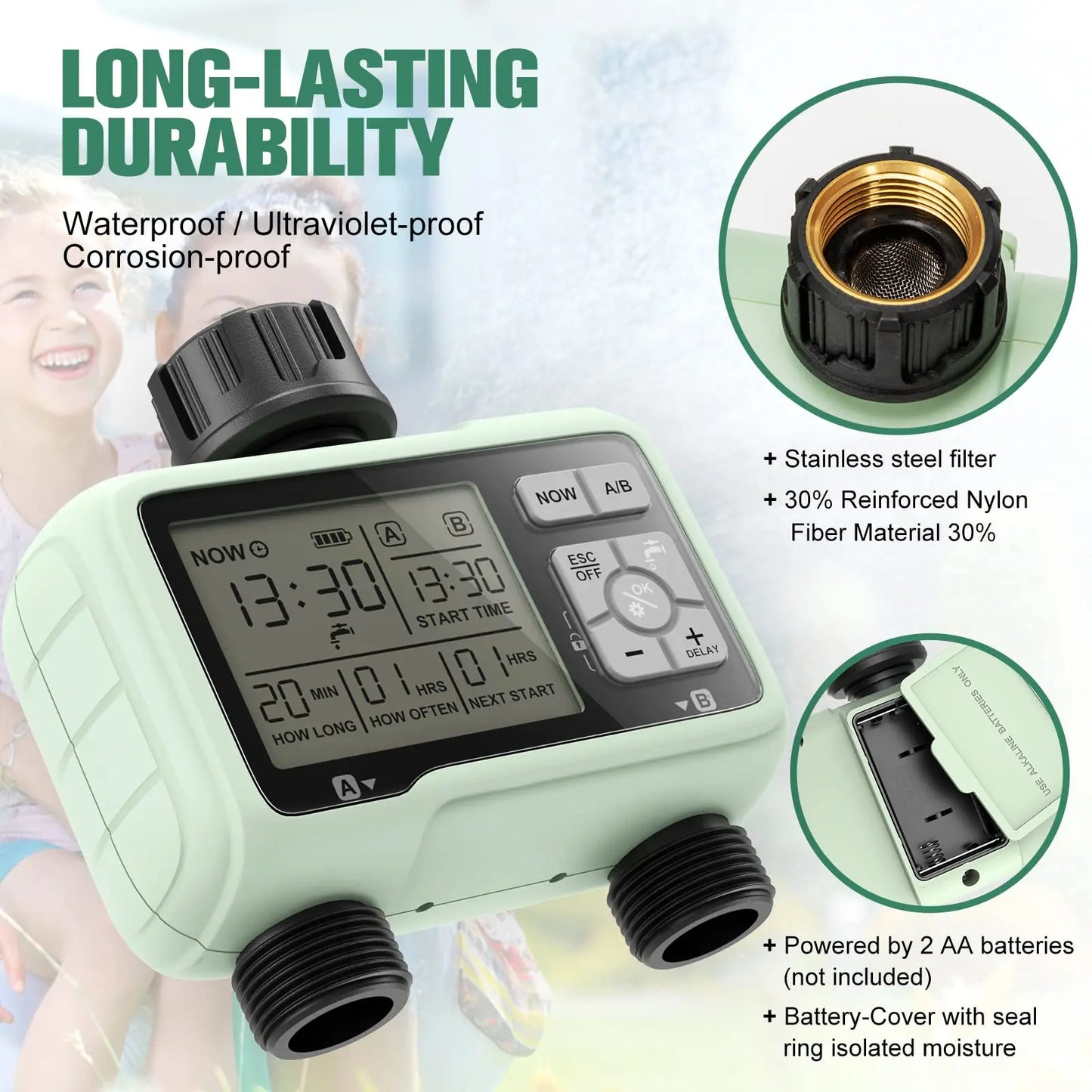 Eshico HCT-326 Super Timing 2-Outlet Water Timer Precisely Watering Up Outdoor Automatic Irrigation Fully Adjustable Program