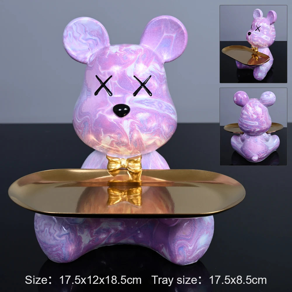 Interior Resin Colorful Bear with Tray for Keys Holder Table Decoration Accessories Animal Figurine Decorative Statues Home Gift