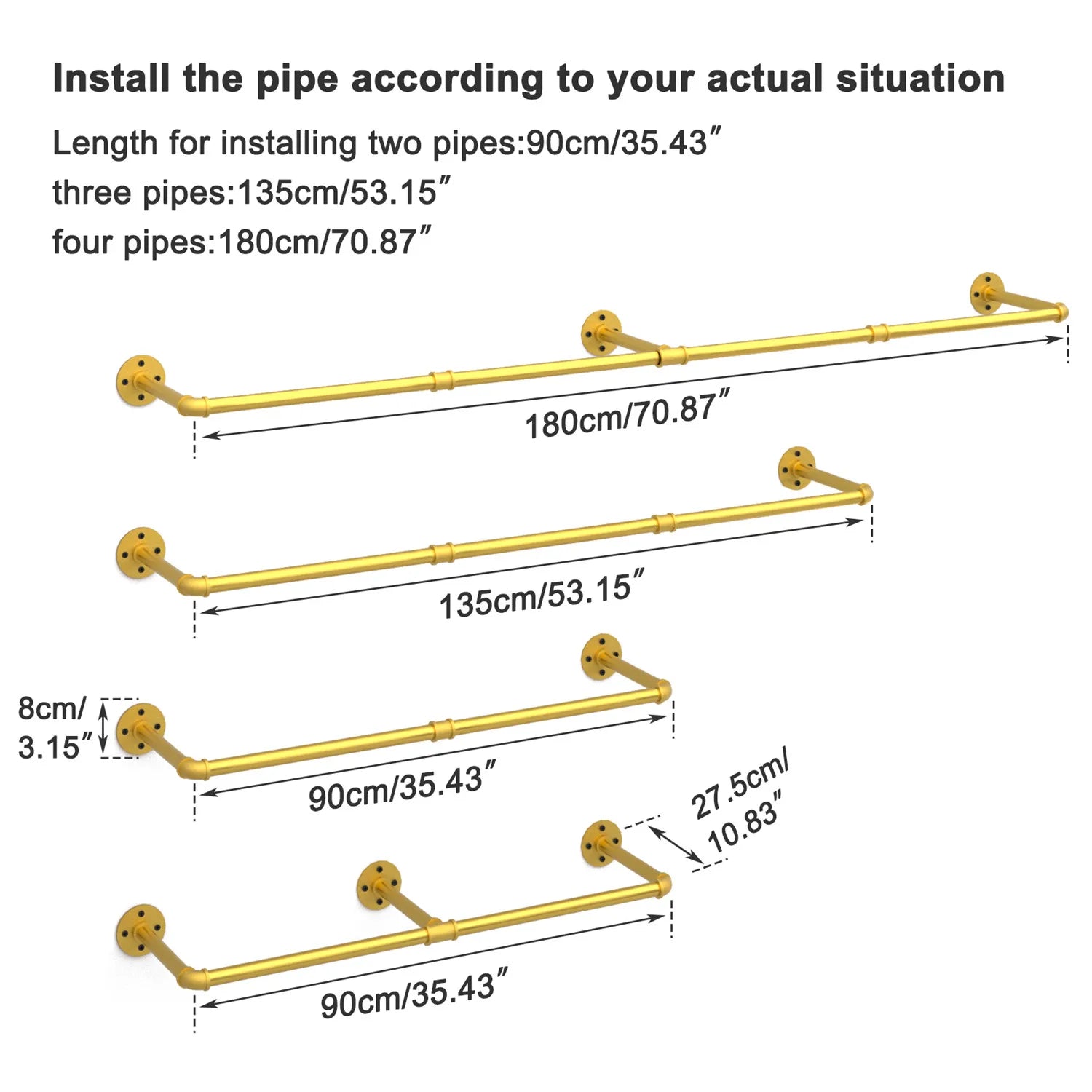 Industrial Pipe Clothes Hanging Rack: Wall Mounted Iron Clothing Storage Hanger Rod - Heavy Duty Multi-Purpose Metal Garment