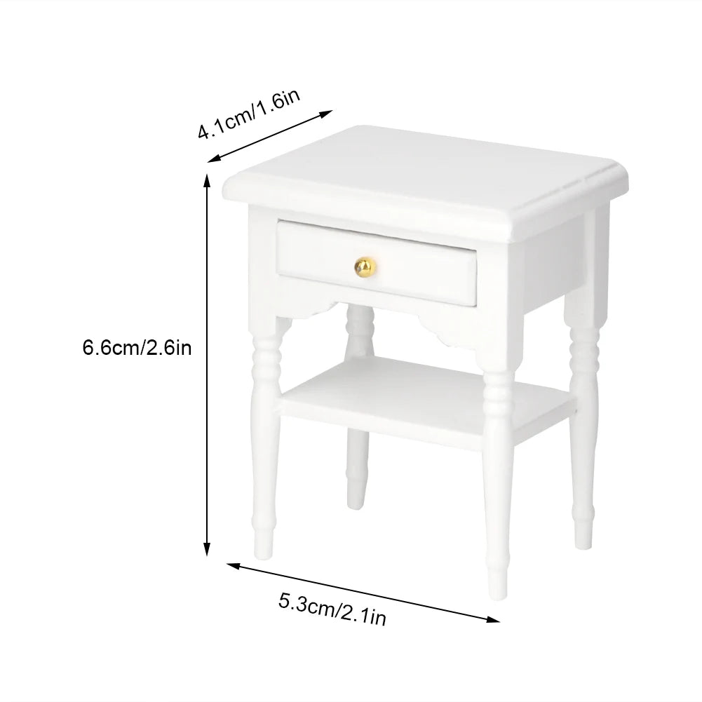 Bedside Table Furniture Wood Bedside Table 1:12 White Mini Bedroom Furnishing Articles Wooden Bedside Table Model