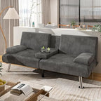 Modern Sofa Bed with Cupholders & Metal Legs