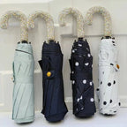 Bling Rhinestones Handle Sunshade Umbrella Women's Sunshine Rain Umbrella Portable Polka Dots Anti UV Folding Sun Umbrella