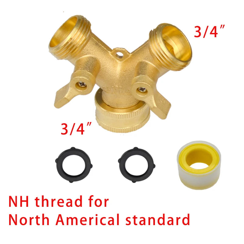 Heavy Duty Brass 1-2-4 way Splitter Garden Hose Hexagonal Connector with Comfortable Grip Shut Off Valves Adapter for Water Tap