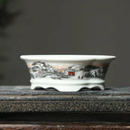 2025 Yixing Purple Sand Flowerpot Ceramic Hand-Made Landscape Bonsai Pot Chinese Style Classical Flower Pot Home Decor 1PCS