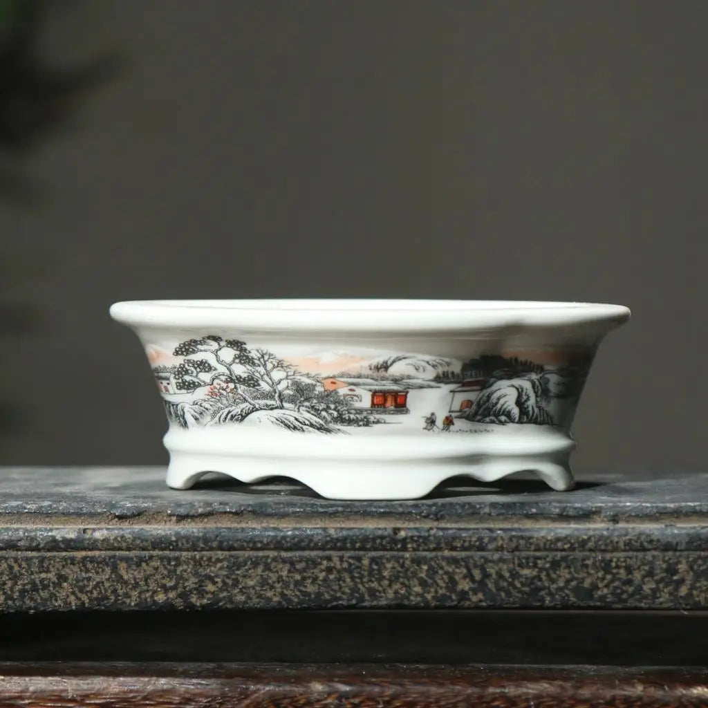 2025 Yixing Purple Sand Flowerpot Ceramic Hand-Made Landscape Bonsai Pot Chinese Style Classical Flower Pot Home Decor 1PCS