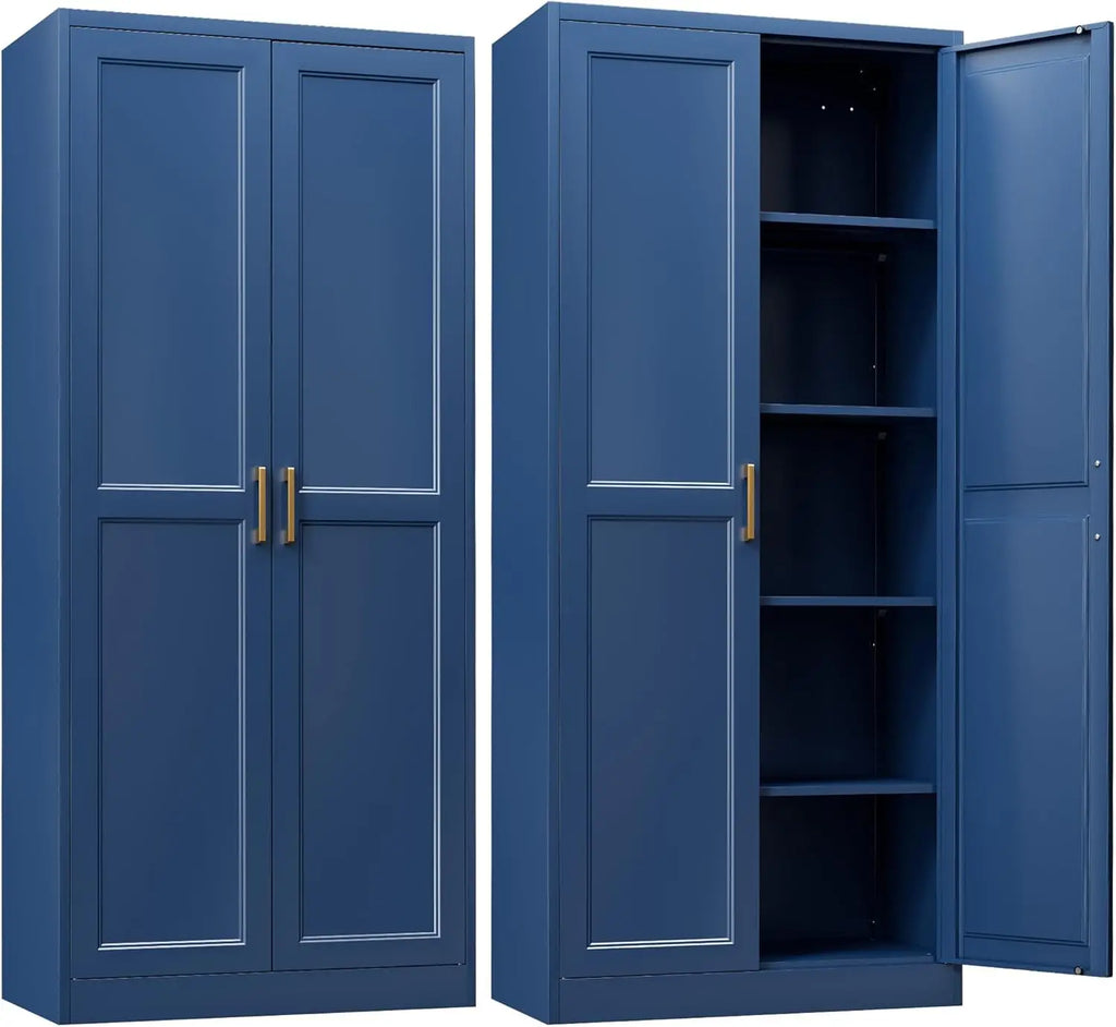 Kitchen Pantry Cabinet,71”White Metal Pantry Storage Cabinet with Doors and 4 Adjustable Shelves,Kitchen Cabinet with 2