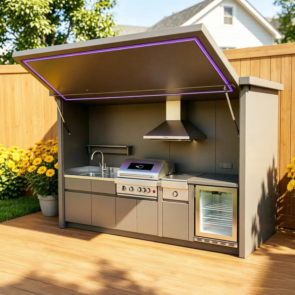 All-Weather Outdoor Kitchen Unit Complete with Full Cooking Equipment, Heavy Duty Garden Outdoor Kitchen Cabinet for Daily Use