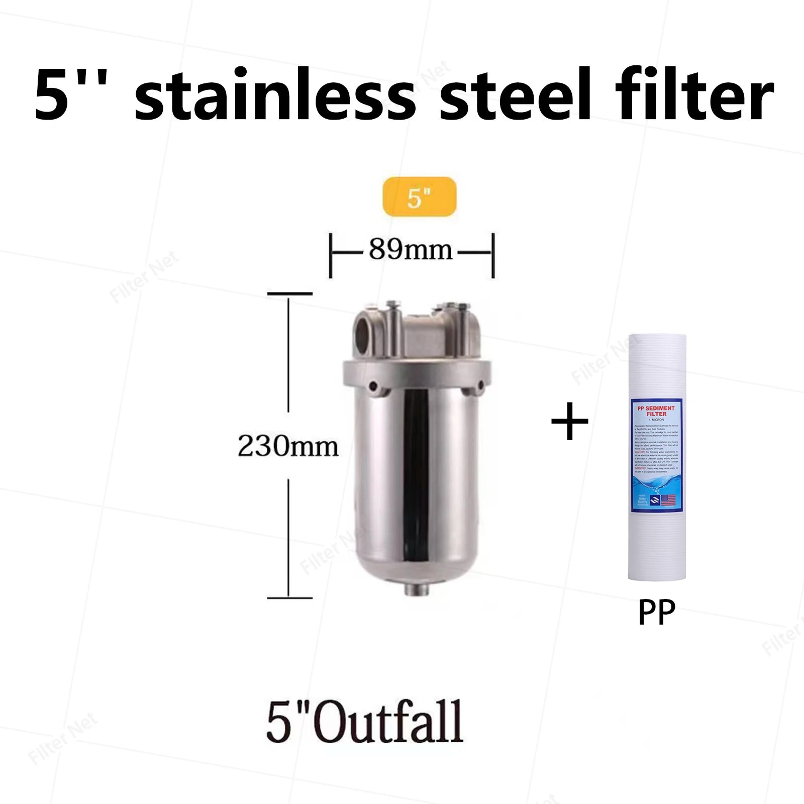 5inch Prefilter 304 Stainless steel hot water filter housing DN15 DN20