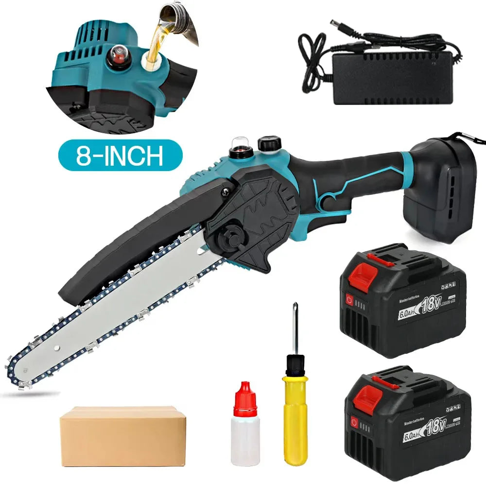 8 Inch Brushless Cordless Oil Electric Chain Saw Rechargeable Garden Wood Logging Pruning Saw Power Tools For Makita 18V Battery