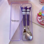 Cartoon Cutlert Set Kuromi Hello Kitty Melody Spoon Fork Stainless Steel Cute Kid Tableware Kitchen Supplies Boy's Girl's Gift