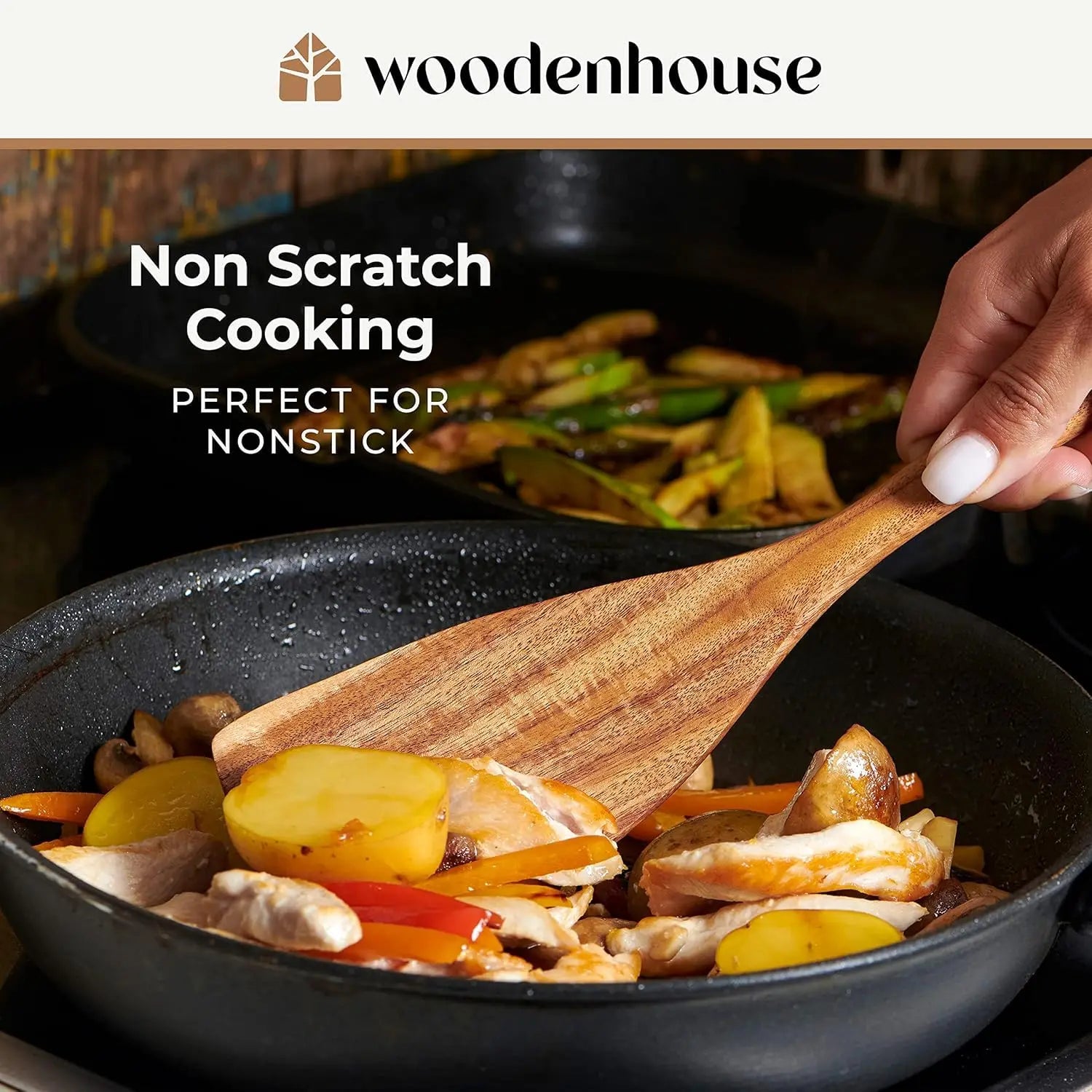 Natural Teak Wooden Kitchen Utensil Set - Comfort Grip Cooking Spoons and Utensils Holder