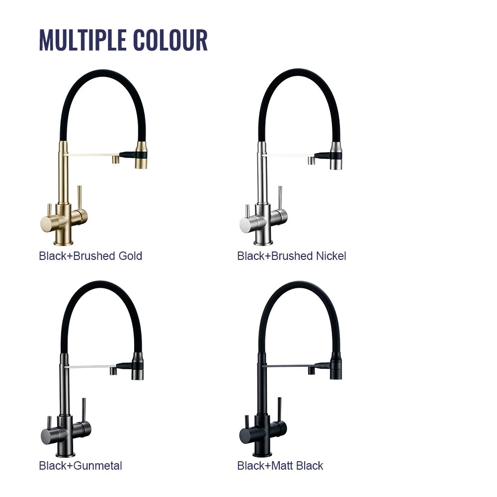 Brushed Gold Kitchen Faucet Filter 360 Swivel Pure Water Tap for 3 Ways Kitchen Pull Out Purification Water Mixer Double Handle