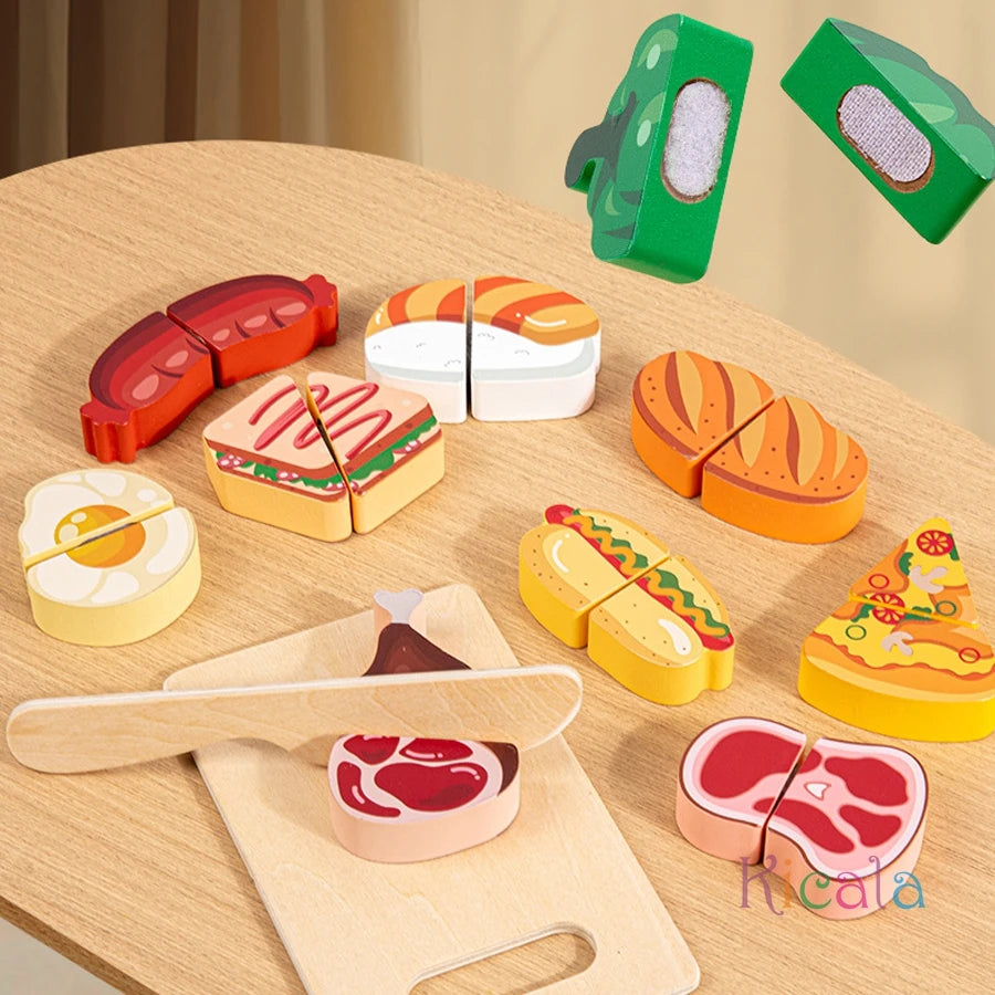 Wooden Kitchen Pretend Toy Simulation Cutting Fruit Food Game Velcro Play Kitchen set Montessori Educational Toy For Boys Girls