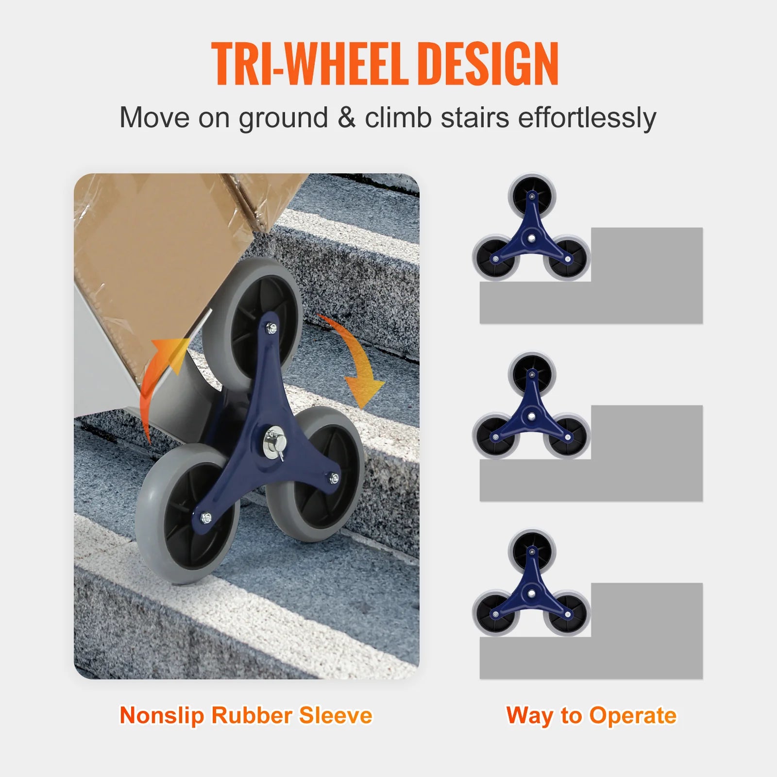VEVOR 550/375/220lbs Stair Climbing Cart Folding Trolley Heavy Duty with Dual Handles Truck Frame for Warehouse Shopping Airport
