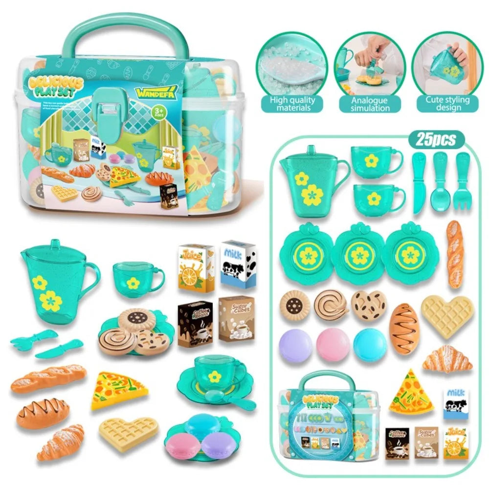 Tea Time Playset Simulated Kitchen Playset Table Snack With Storage Case Pretend Cooking Montessori Interactive