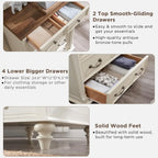 Farmhouse 6 Drawers Dresser Chests, Tall Wood Rustic Chest , Storage Organizer for Bedroom, Living Room, Nursery, Antique White