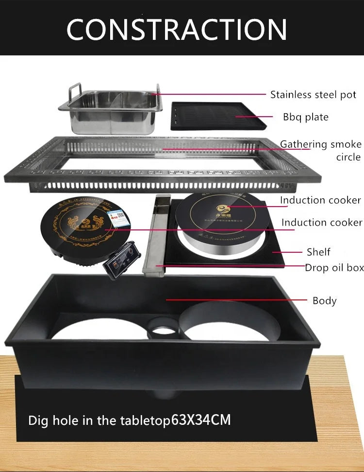 Kitchen equipment, commercial electric hot pot, barbecue, smokeless hot pot, and barbecue restaurant