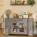 Sideboard Buffet Cabinet with Storage, 55" Kitchen Coffee Bar Cabinet with 3 Drawers & Glass Doors, Farmhouse Sideboard Buffet
