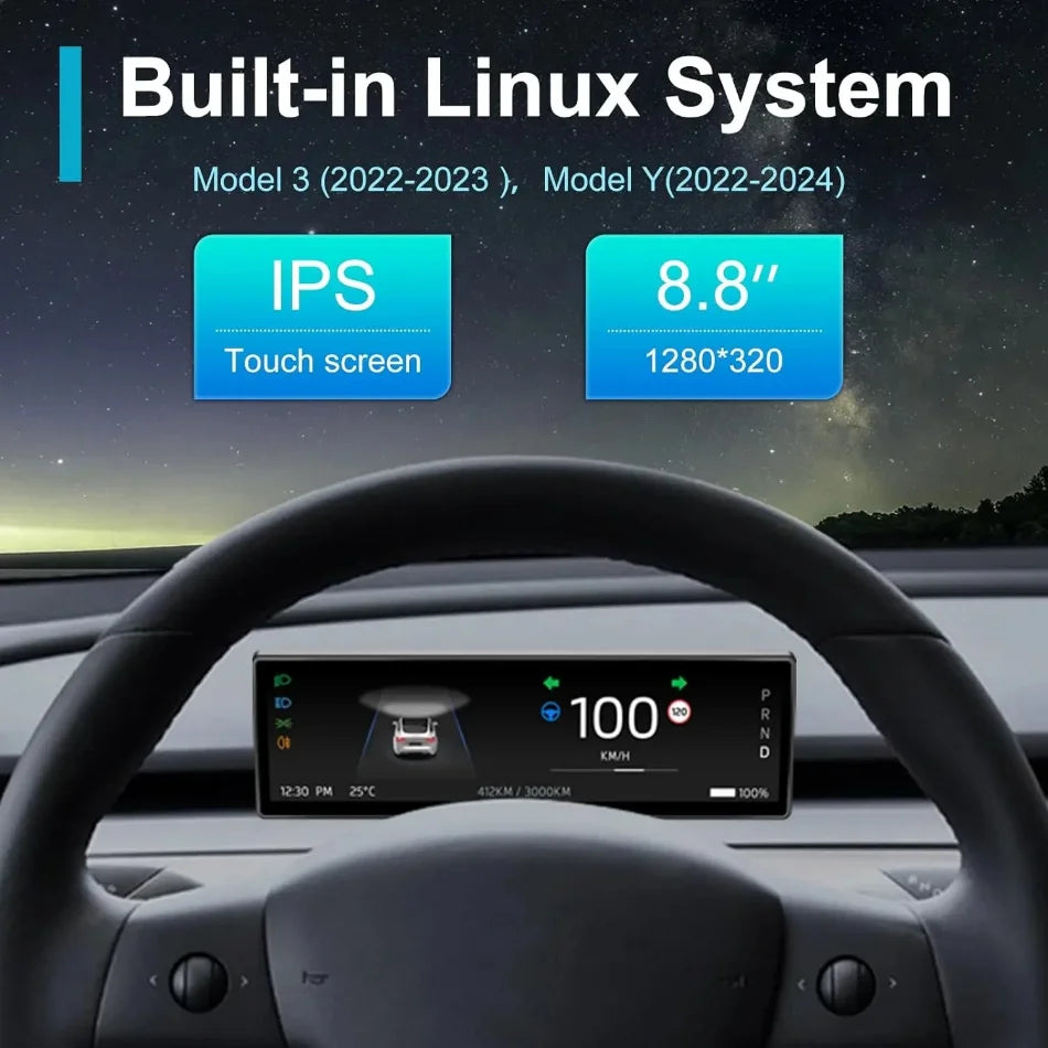 Car Dashboard Head-Up Display 8.8 Inch for Tesla Model 3 2017-2025 Model Y 2019-2025 Ultra-Thin Screen with Front Camera