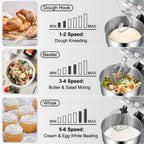 VEVOR Stand Mixer 660W Electric Dough Mixer with 6 Speeds LCD Screen Timing 5.8 Qt Stainless Steel Bowl Dough Hook Flat Beater