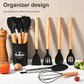 12-piece kitchen utensil set with wooden handle silicone spatulas, includes a stand, perfect for everyday kitchen use