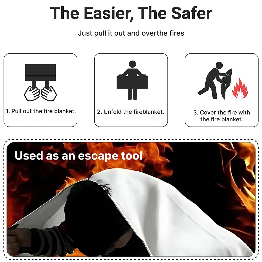 4 Size Square Fire Blankets Fiberglass Retardant Fire Suppression Emergency Survival Kit for People Home Car Kitchen Safety