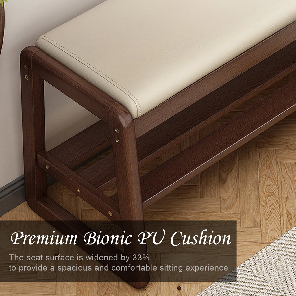 Entryway Bench with Cushion Wood Shoe Storage Bench Shoe Bench Rack Organizer for Hallway, Living Room