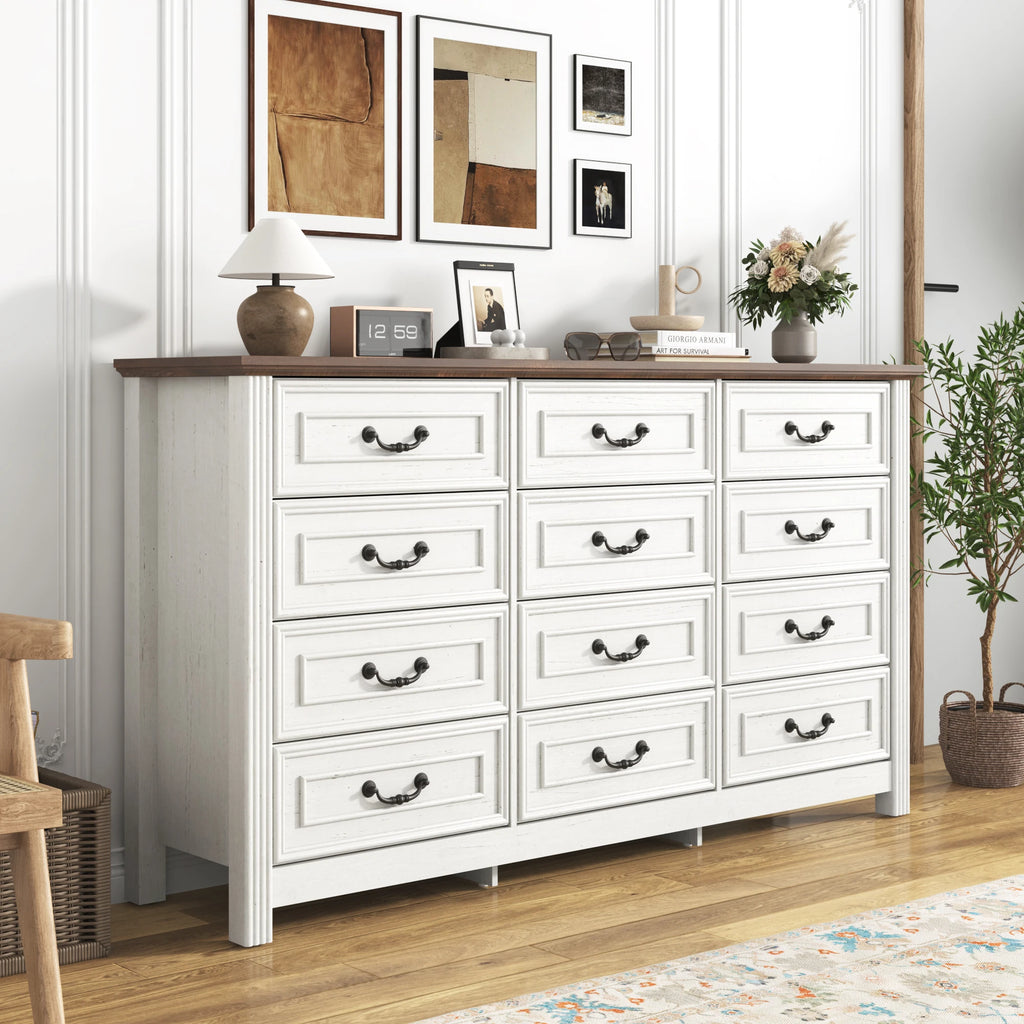 Large Dresser with 12 Drawers for Bedroom, 63'' Long Modern Wood Dresser Chest of Drawers, Storage Cabinet Clothes Organizer