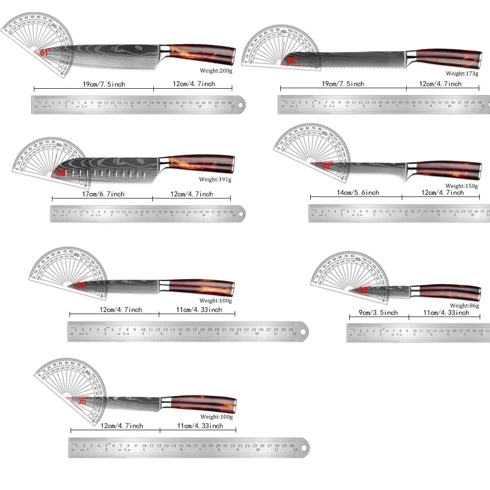 XITUO Kitchen Knife Set 15PCS With Wooden Block,Laser Damascus Pattern Steel Professional Chef Knife,With Scissor Sharpening Rod