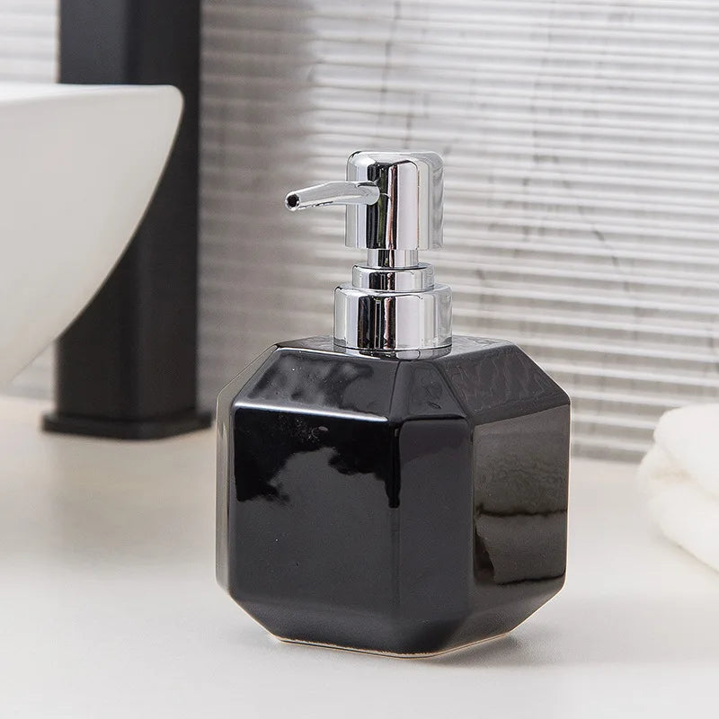 360ML Ceramic Hand Sanitizer Bottle Square Black & White Soap Liquid Container Home Shampoo Shower Gel Dividing Bottle Bathroom