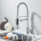 Wanmivezlo Pull Down Kitchen Sink Faucet Hot Cold Water Mixer Crane Tap with Dual Spout 360 Rotation High Faucet Deck Mounted