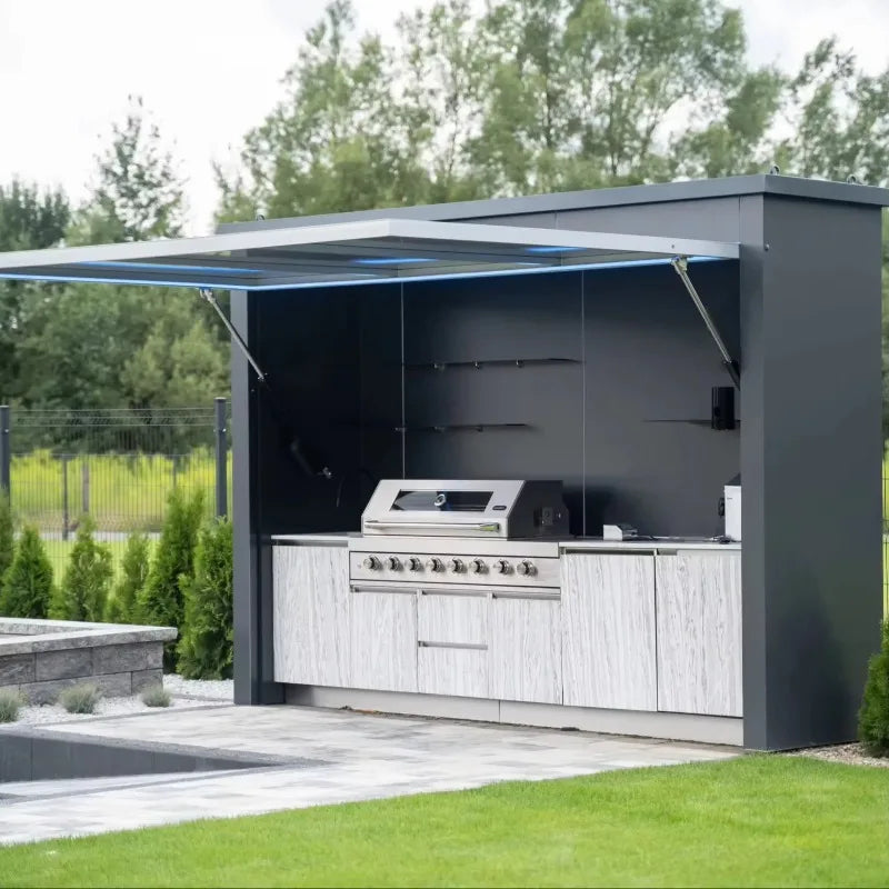 Customized heavy duty weatherproof outdoor kitchen folding design with gas grill for outdoor cooking