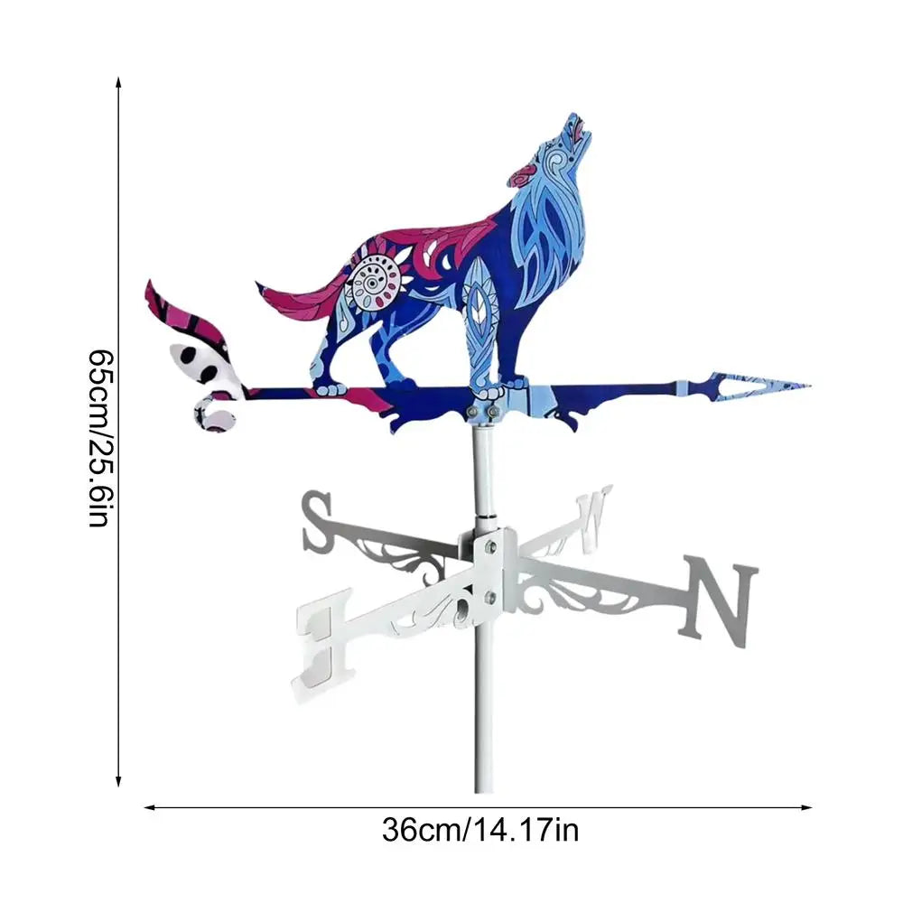 wolf Rooster Weathervane Outdoor Animals Garden Decorations Metal Weathervanes Wind Spinner for Garden Farmhouse Backyard