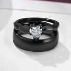 Vnox Romantic Heart CZ Stone Couple Wedding Rings - Black Stainless Steel Engagement Bands for Women & Men | AlluCanFind