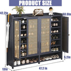 8 Tier Bamboo Shoe Storage Cabinet with Doors, 38-42 Pairs Shoe Rack for Closet, Rattan Storage Cabinet with Doors for Hallway L