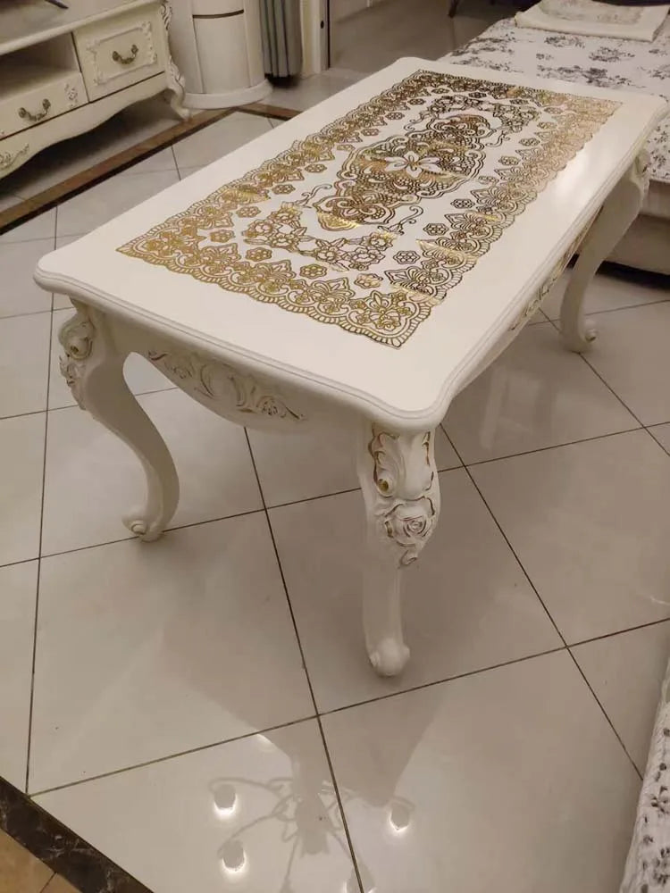 TieHo European Style Living Room Coffee Table Wood Rectangle Ivory White Center Table Modern Small Apartment Home Furniture