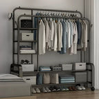 【Breeins】Double-Rod Clothes Rack with Wheels Storage Organizer Clothes Shelf Tidy Home Decoration