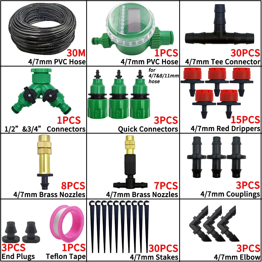 Oasis 5-50M Garden Micro Drip Irrigation Automatic Watering System Kit Controller DIY Mist Spray Cooling for Potted Plants Tools